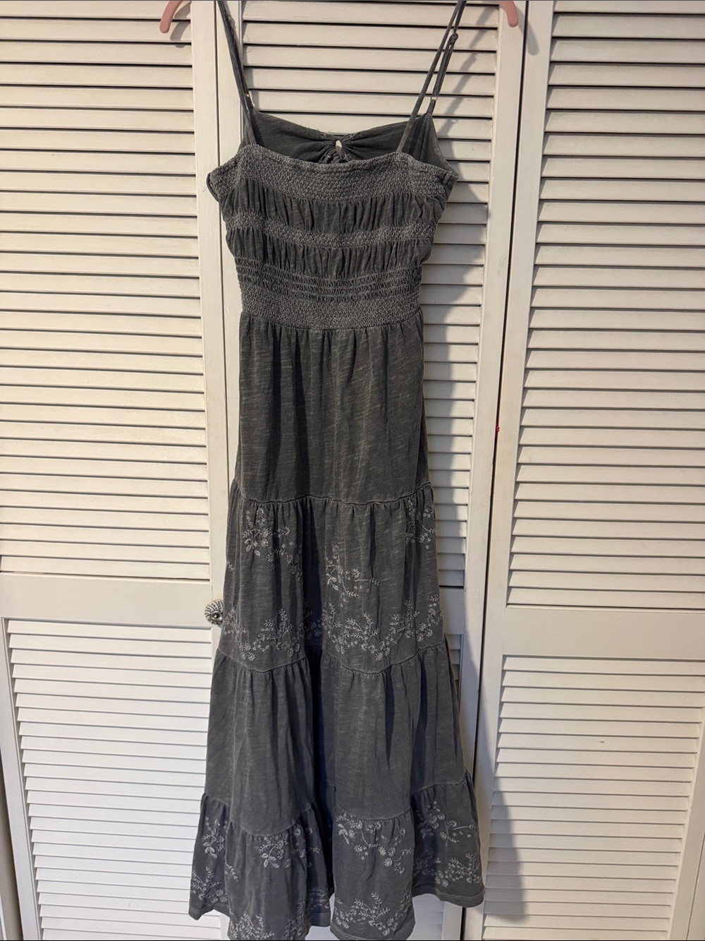 Lucky Brand Women's Gray Smocked Tiered Maxi Dress